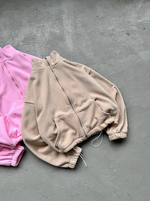 Жіноча повсякденна флісова оверсайз-зипка з кулісками двосторонній поліс фліс Бежевий Одеса - фото 2