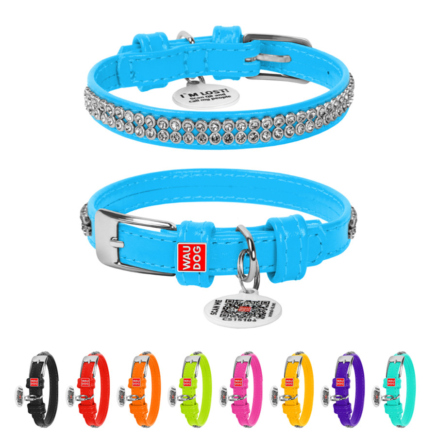 Нашийник для собак шкіряний WAUDOG Glamour з QR паспортом, з прикрасою "Полотно стрази", XS, Ш Коломыя - изображение 1