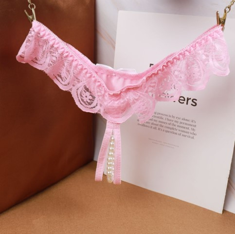 Трусики з розрізом і перлами рожеві - розмір універсальний (на резинці), в талії тянуться до 90см Київ - фото 2