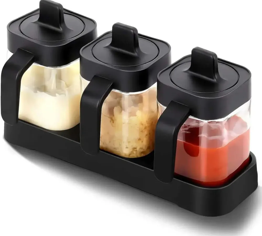 Набор контейнеров для хранения приправ и специй с ложкой Seasoning Bottle Set 3 отсека по 400 мл Коломия - фото 1