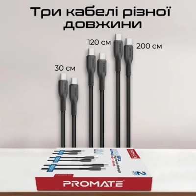 Дата кабель USB-C to USB-C cablekit-cc.black Promate (cablekit-cc.black) Винница - изображение 3
