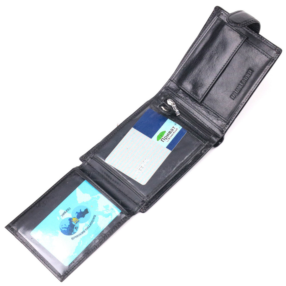 Класичний чоловічий гаманець середнього розміру із натуральної шкіри ST Leather 19412 Чорний Київ - фото 7