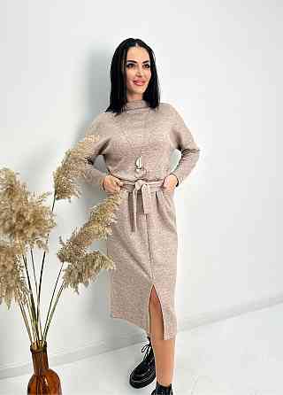 Довга ангорова сукня з поясом "Juliette" оптом | Норма і батал 46-48, Мокко Київ
