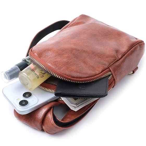 Компактна жіноча сумка через плече на два відділення з екошкіри Коричневий (Vintage) Київ