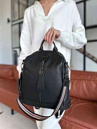 Шкіряний жіночий молодіжний рюкзак 23х30х13, сумка наплічна на кожен день, чорна Київ