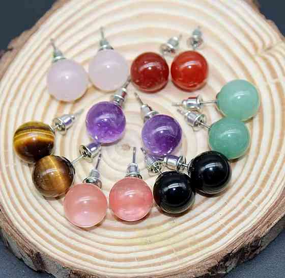 Серьги из красного агата, круглые серьги из натурального красного агата, серьги гвоздики. Киев