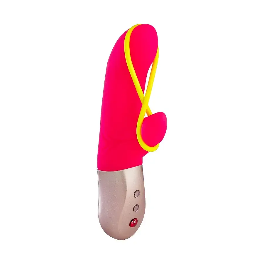 Мінівібратор-кролик зі стимулювальною стрічкою Fun Factory AMORINO pink/neon yellow, стрічка знімна Львів - фото 1
