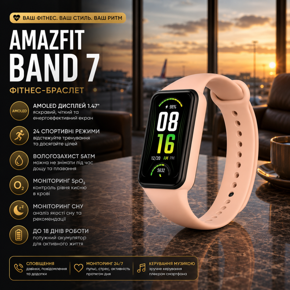 Фитнес-браслет Amazfit Band 7 Pink, AMOLED 1.47