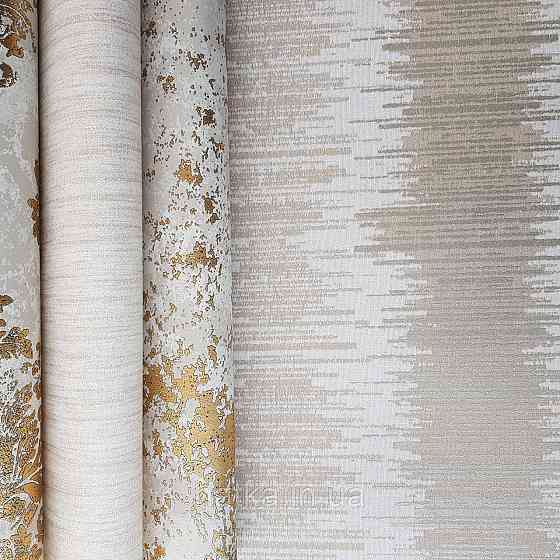 Шпалери флізелінові еко Galerie Metallic FX 0,53Х10 англія смуги розмиті сріблясті бежеві на білому Київ