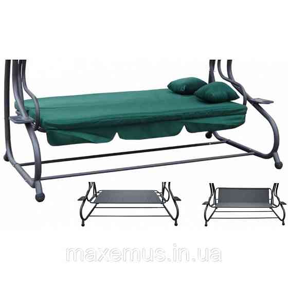 Садовые качели Bonro Garden 4-х местная раскладная с навесом качели для сада и дачи зеленая Мостиська