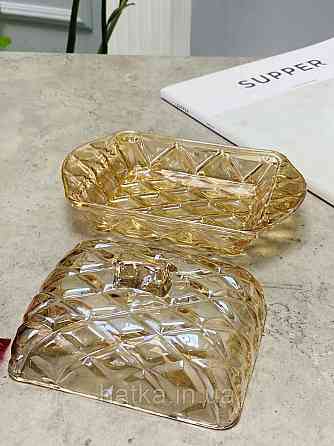 Маслянка скляна бурштинова "Монарх" довжина 17*10,5*9 см товсте скло Київ