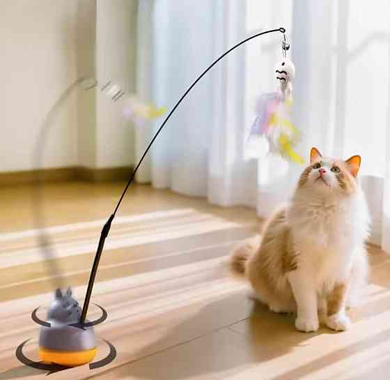 Интерактивная игрушка котик на палочке рыбка с колокольчиком 70 см разноцветный Киев