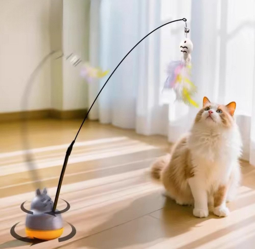 Интерактивная игрушка котик на палочке рыбка с колокольчиком 70 см разноцветный Київ - фото 1