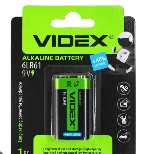 Батарейка Крона VIDEX 9В для приборов и сигнализации Киев - изображение 3
