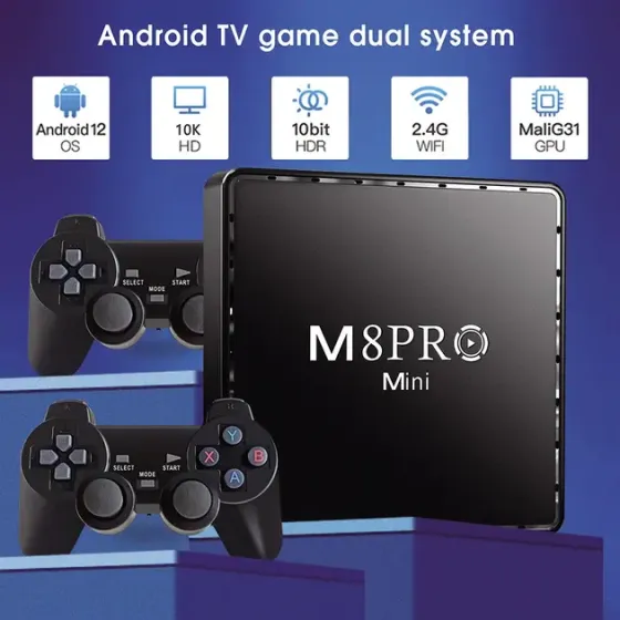 Игровая андроид ТВ приставка с Android TV + 2 джойстика M8PRO Mini ретро консоль PS1, Dendy, Sega Коломия