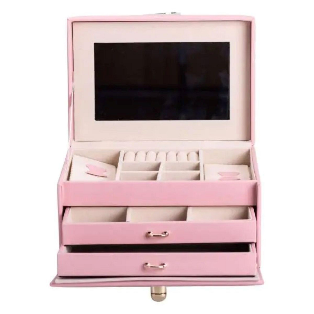 Скринька для прикрас з еко шкіри 3 яруси з дзеркалом органайзер для ювелірних виробів HP-5-17P Київ - фото 4