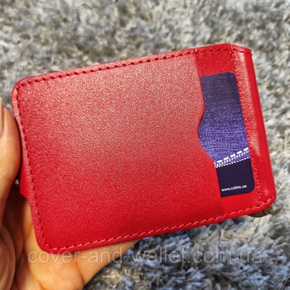 Червоний шкіряний жіночий затискач для грошей на кнопці Puos Київ - фото 2