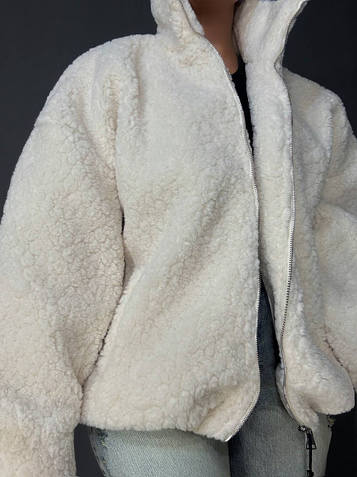 Шуба женская Lady Yep 10017 тедди бомбер оверсайз на молнии, молочний, one size Киев - изображение 14