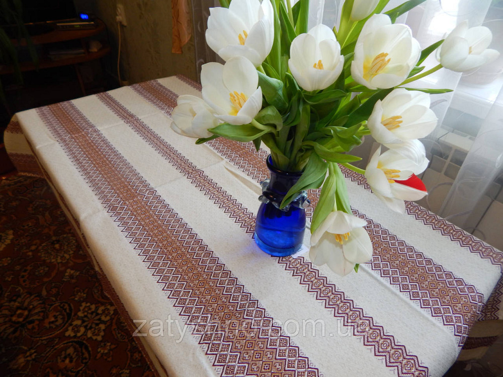 Кавова вишита скатертина льон Київ - фото 5