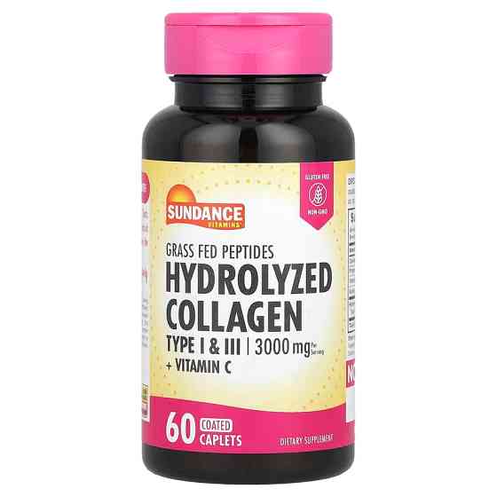 Гідролізований колаген + вітамін С Sundance Vitamins Hydrolyzed Collagen Type I &amp; III + Vitamin C, 60 Coated Caplets Луцьк