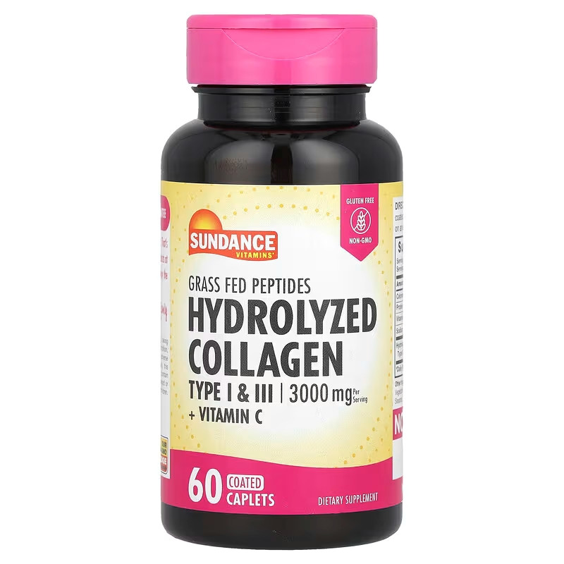 Гідролізований колаген + вітамін С Sundance Vitamins Hydrolyzed Collagen Type I &amp; III + Vitamin C, 60 Coated Caplets Луцьк - фото 1