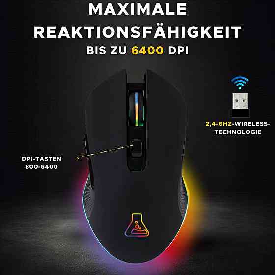 Миша THE G-LAB Kult Helium чорний оптична 800–6400 DPI 6 кнопок 7‑кольор. підсвітка дротова/бездротова геймерська Київ