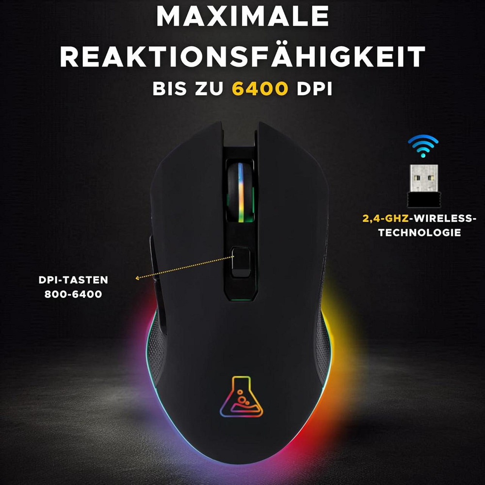 Миша THE G-LAB Kult Helium чорний оптична 800–6400 DPI 6 кнопок 7‑кольор. підсвітка дротова/бездротова геймерська Київ - фото 5