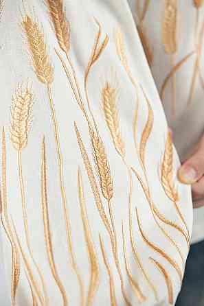 Вышиванка для девочек льняная с длинным рукавом,  молочная Киев