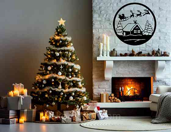 Декоративне настінне Панно «Новий рік», Декор на стіну 90*90 см, Чорний Київ