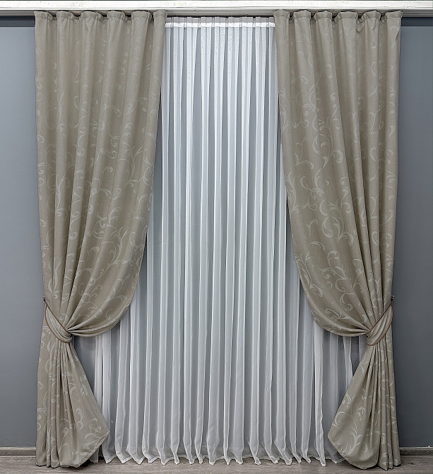 Комплект готовых штор VR-Textil Жаккард Allure № 1617ш Тауп 150х270 см 2 шт (33-0487) Киев - изображение 2