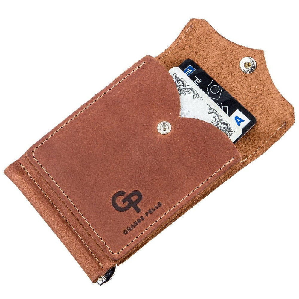 Компактный зажим для денег винтажный GRANDE PELLE 11239 Рыжий Киев - изображение 5