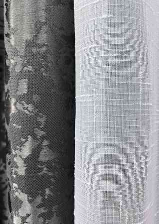 Комплект штор VR-Textil Льон Мармур 150х270 2шт і Тюль 400х270 1267ш-115т Сіро-коричневий з білим 71-141/3 Київ