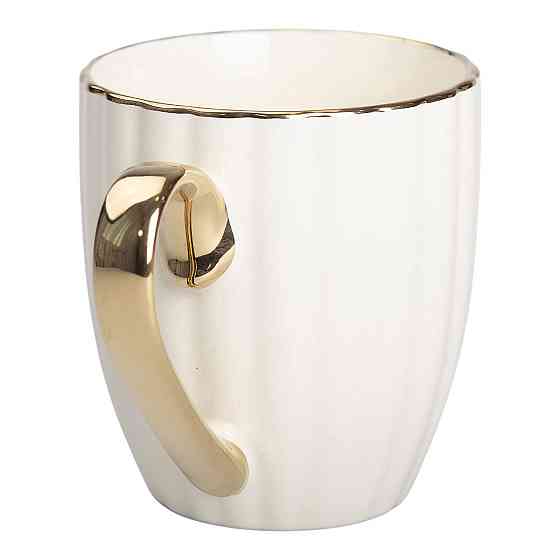 Бежевая фарфоровая кружка с золотым ободком и ручкой Киев