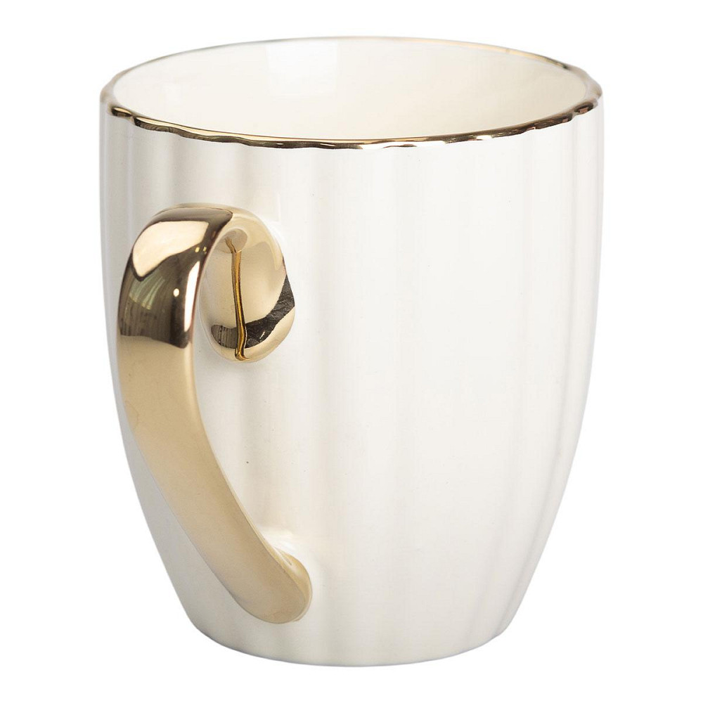 Бежева фарфоровая кружка з золотим ободком і ручкою Київ - фото 2