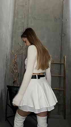 Женская стильная мини юбка-шорты джинс бенгалин + коттон Молочный, 42/44 Одесса