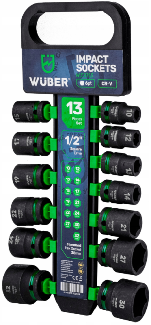 Набір ударних торцевих головок 1/2" 10-32мм 13шт. Wuber (Польща) Київ - фото 5