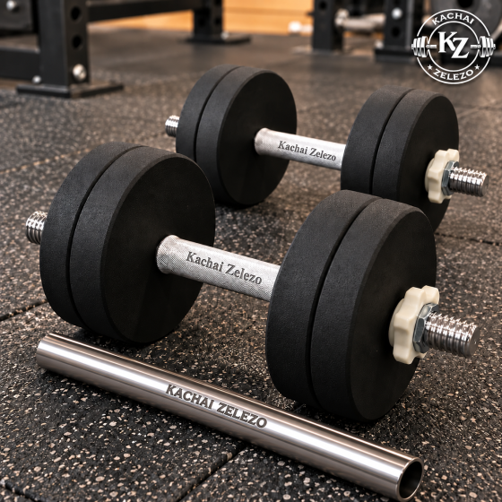Гантелі набірні 2 по 16 кг з покриттям + Перехідник для штанги Kachai Zelezo Iron Pro Київ