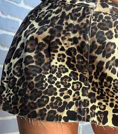Шорты - юбка джинс Its Basic 287-38 леопардовый принт складки короткие коричневые, коричневый, 40 Киев