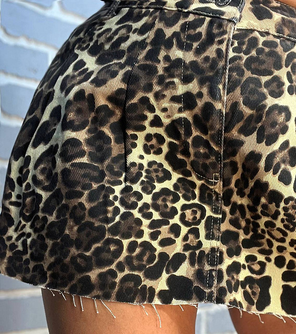 Шорты - юбка джинс Its Basic 287-38 леопардовый принт складки короткие коричневые, коричневый, 40 Киев - изображение 4