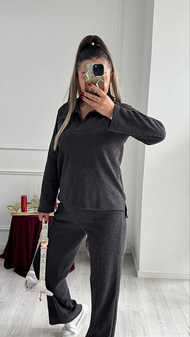 Женский базовый вязаный костюм двойка из ангоры Графит, 40/42 Одесса - изображение 7