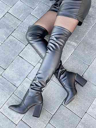 Ботфорти зимові жіночі шкіряні чорні на підборах, наповнювач вовна БД-9535 / Чоботи на зиму р. Коломия