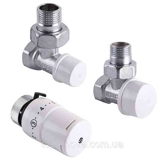 Набор Краны радиаторные угловые ARCO 1/2″ подача + обратка + термоголовкаа KC001 KCТ01 М30 Черновцы