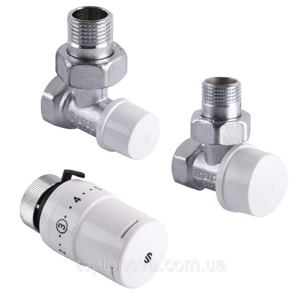 Набор Краны радиаторные угловые ARCO 1/2″ подача + обратка + термоголовкаа KC001 KCТ01 М30 Черновцы - изображение 1