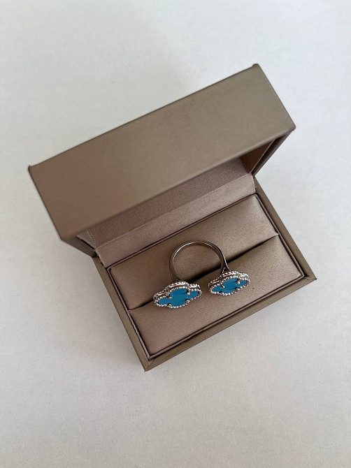 Кольцо Van Cleef посеребрение / кольцо летнее голубой клевер Одесса - изображение 3