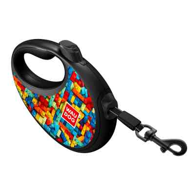 Повідець для собак WAUDOG R-leash з контейнером для пакетів "Блоки", світловідбивна стрічка, S (255-4056) Вінниця