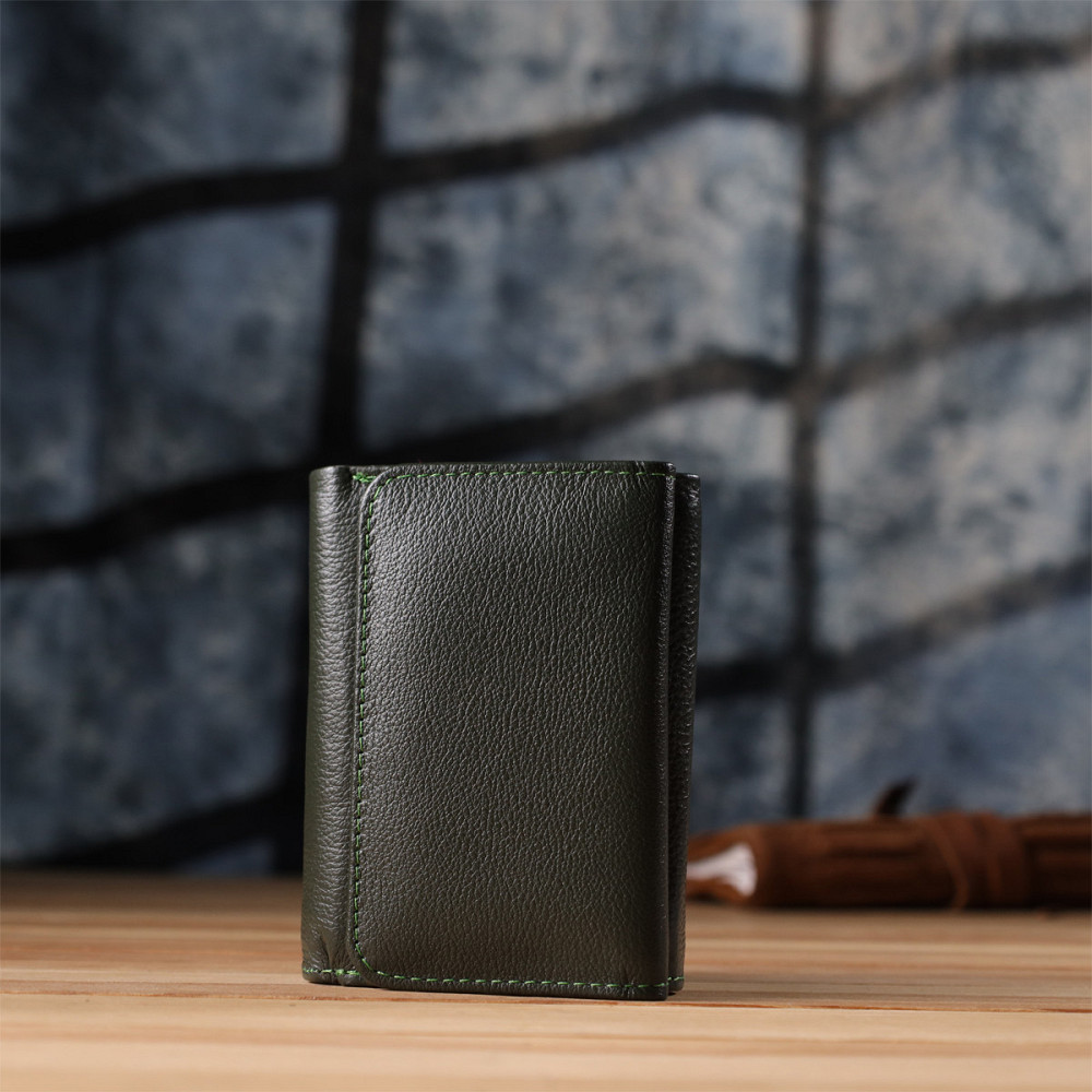 Маленький гаманець зручного формату із натуральної шкіри ST Leather 23076 Зелений Київ - фото 9