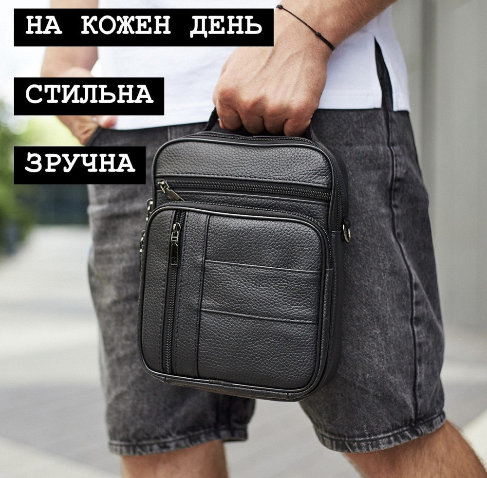 Чоловіча шкіряна сумка-барсетка 20х25х 5.5, месенджер через плече Bexhill BX-02103 чорний Київ - фото 8