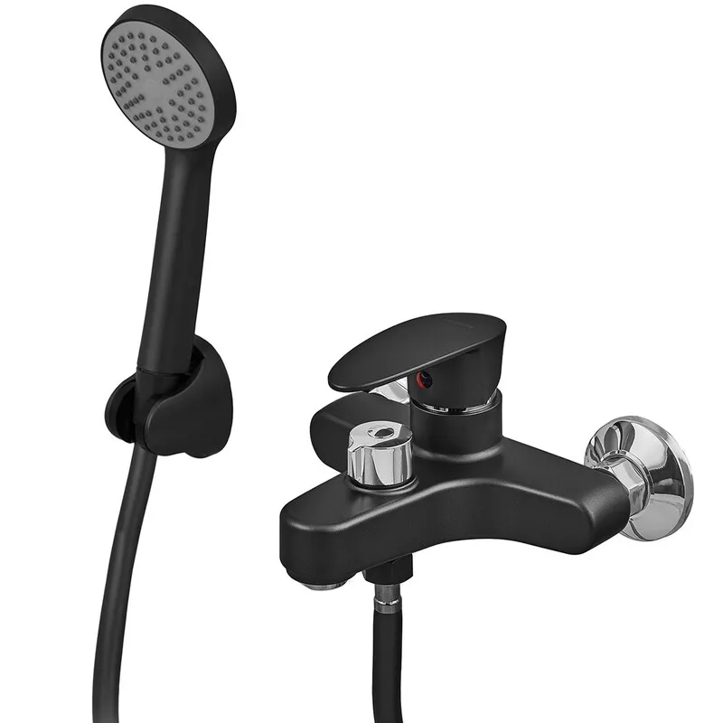 Змішувач для ванни Plamix CEZAR-009 EURO SET матовий чорний зі шлангом, лійкою та кронштейном (PM0693) Харків - фото 1