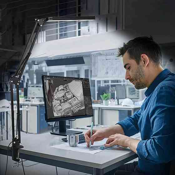 Настольная LED-лампа на струбцине, поворотная, черная Киев