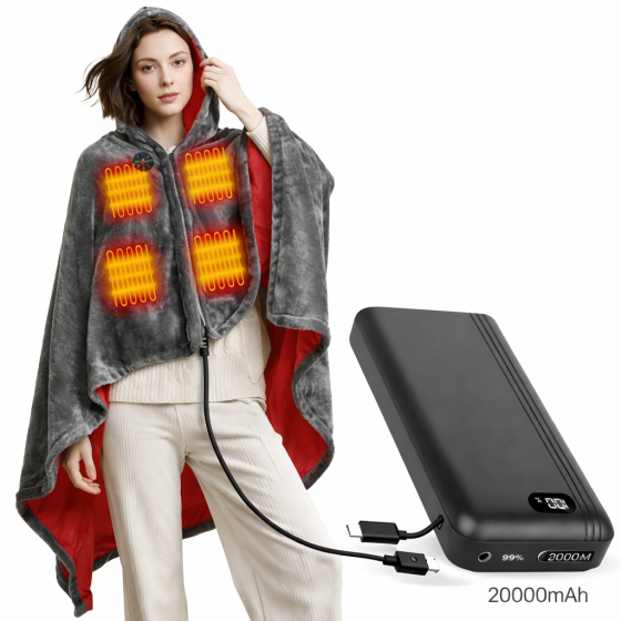 USB-ковдра з підігрівом 150×85 см із застібкою-блискавкою + Power Bank 20000 мА·год | 9 зон нагріву, 3 режими, фланель, ковдра Київ